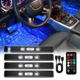 1797 Wireless Car LED Lights Interior Auto Sensor USB RGB Ambient Atmosphere Neon Accent lighting Cool Accessories Magnetic Strip Inside Car Roof Ceiling Footwell Hood Remote Music Sound Sync 12V 4PCS