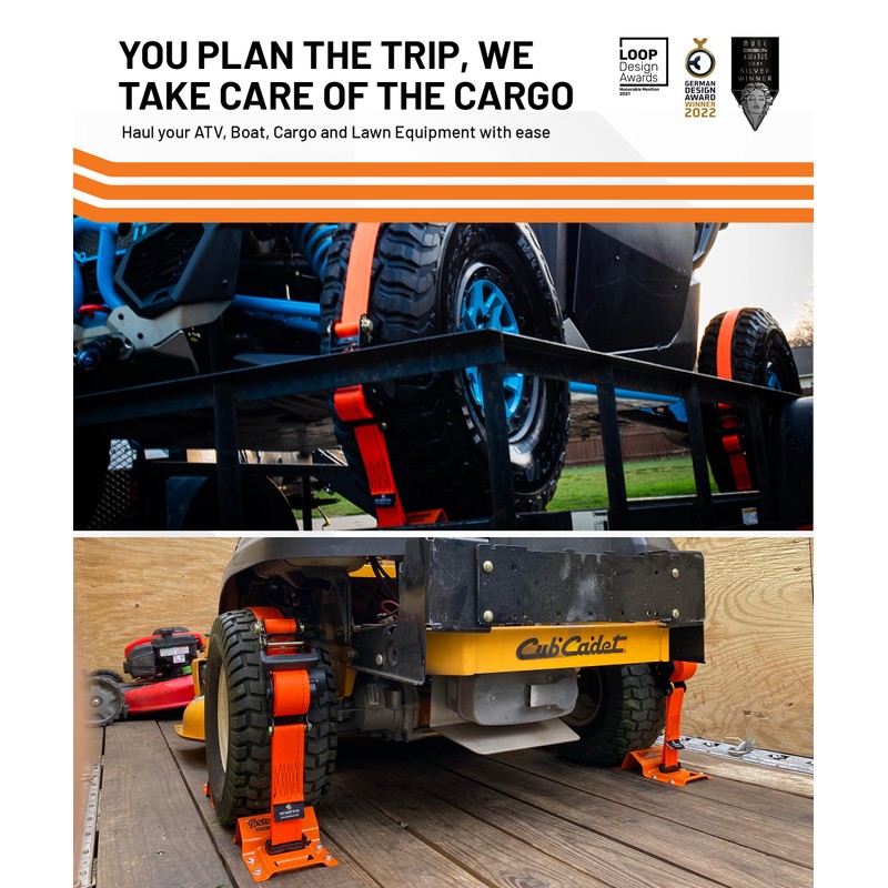 Strapinno E-Track Retractable Ratchet Straps with Wheel Chock Kit, 4500lbs