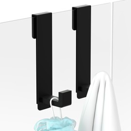 WUIVIUT Heavy-Duty Stainless Steel 7.5 Inch Over The Glass Door Shower Hooks - Towel Hooks for Frameless Shower Glass Door Bathroom Holder for Washroom(L Shape 2 Pack, Fits 3/8'' Thick)