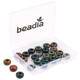 BEADIA Piedra redonda de ágata india natural con agujero grande (4 mm) abalorio sueltas semipreciosas para hacer joyas, 10 x 4 mm, 24 piezas