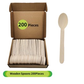 Pack of 200 Disposable Wooden Spoons, 16 cm/6.3 Inch Wooden Spoons, Disposable Cutlery - Compostable, Disposable Cutlery, Environmentally Friendly, Biodegradable