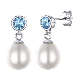 Prosilver Aquamarine Stud Earings March Birthstone Jewellery Womens Pearl Earrings Sterling Silver