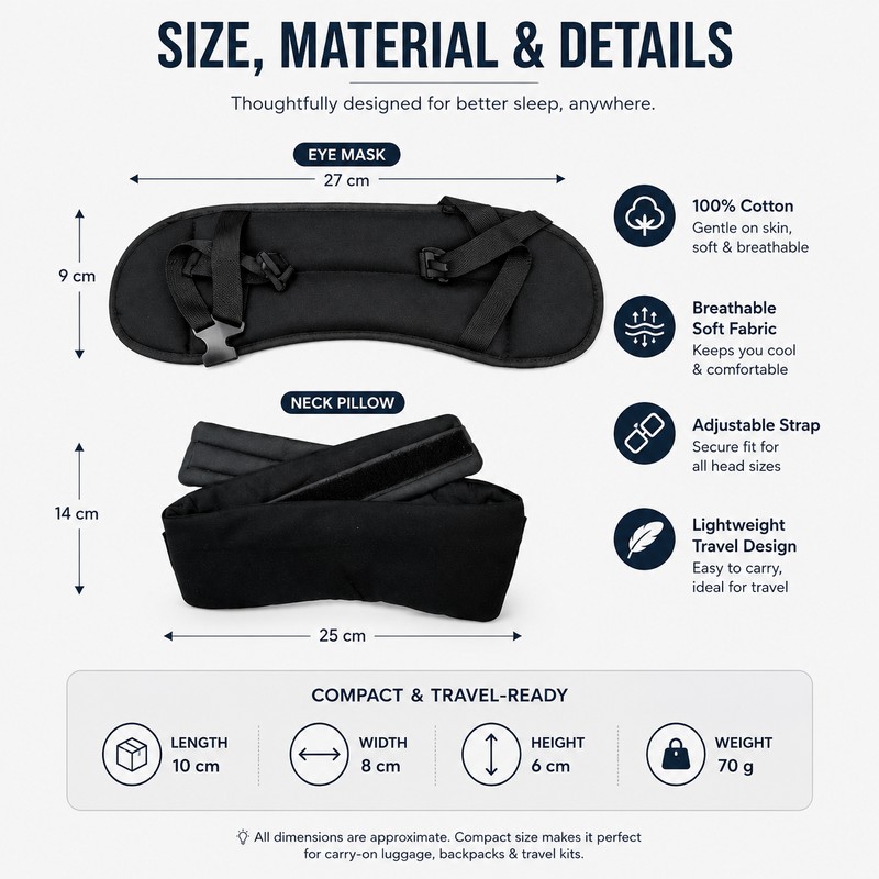 3D Sleep Eye Mask with Travel Neck Support – Cotton