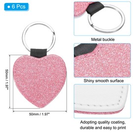 PATIKIL Sublimation Blank Keychains, 6 Pcs Heart Keychain Blanks Bulk PU Leather Heat Transfer Key Chains for DIY Craft, Glitter Pink