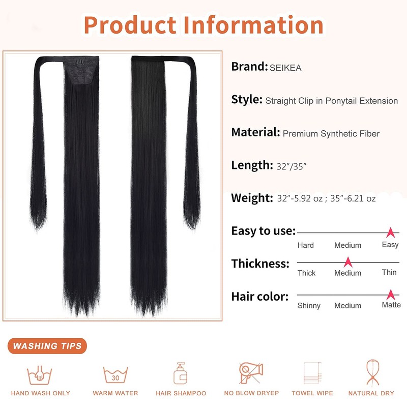SEIKEA 35 Inch Clip in Ponytail Extension Wrap Around Long