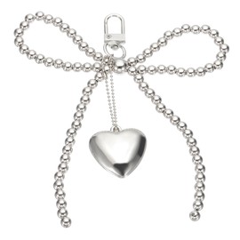PATIKIL Pearl Bow Keychain, Keychain Accessories with Door buckle Heart Pendant Keyring Clip Charm for Women Bags Backpack Phone Decoration, Silver