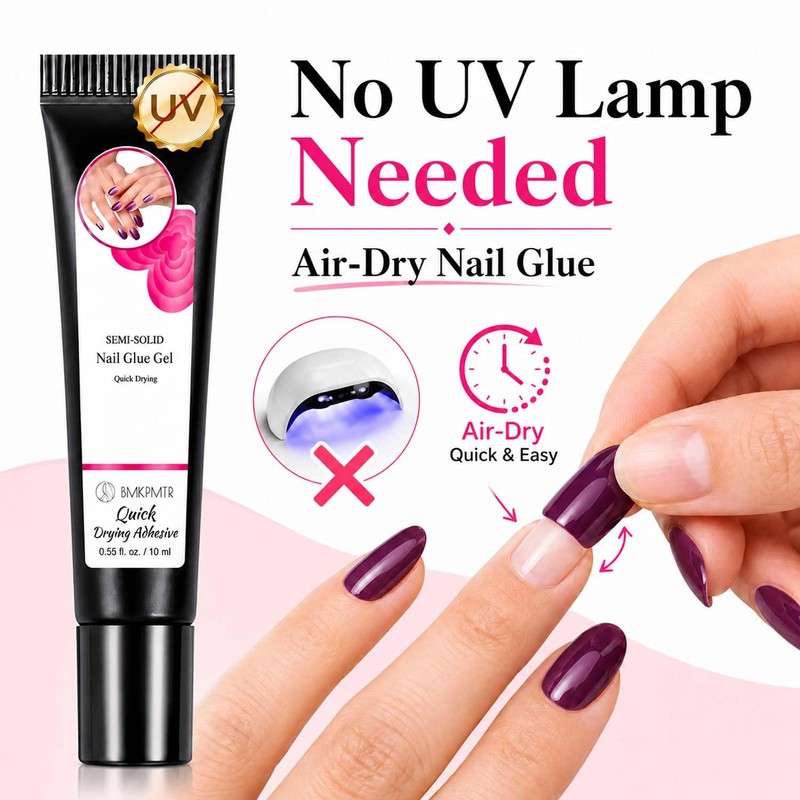 Nail Glue for Press Ons, Semi-Solid Air Dry Adhesive with