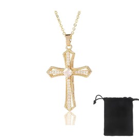 Vimmvid Cross Necklace Women's Elegant Necklace with Cross in Gold Cross Chain Gold Ladies for Everyday Arbei Shopping Parties Perfect Gift in Velvet Bag, Synthesis, 0