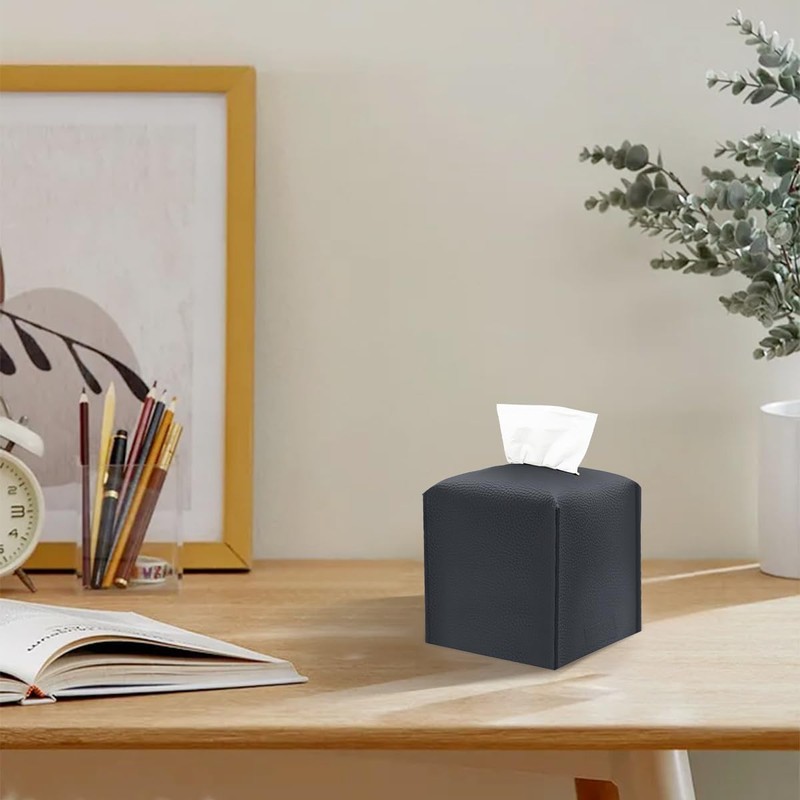 Tissue Box Cover Holder 2 Piece,Square Premium PU Leather Decorative