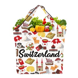 TOBGBE Switzerland Souvenir Gifts Swiss Themed Traveling Travel Vacation Bag Switzerland Traveller Foldable Reusable Grocery (Swit-erland F TE)