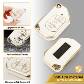 CTRINEWS for Jeep Key Fob Cover with Metal Braided Keychain, Upgraded Soft Case for Jeep Wrangler Rubicon Gladiator JL JLU JT Sahara JLU Flip (4 buttons) Fob Shell (Gold, C1)