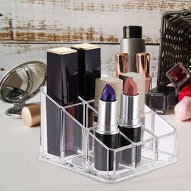 perfk 9 Grids Lipstick Holder Storage Stand Lip Gloss Holder Organizer Cosmetic Box Display Stand Clear for Bottles Lipstick Tubes Lip Gloss, A