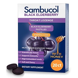 Sambucol Black Elderberry Throat Lozenge - with Honey, Vitamin C & Zinc, Elderberry Lozenges Sore Throat & Cough, Soothes Scratchy Throat, Supports Immunity, Soft & Chewy - 20 Count