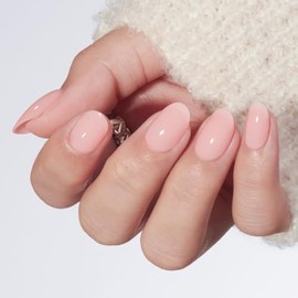 modelones Kit de uñas postizas ovaladas semitransparentes en color rosa nude. Incluye pegamento, adhesivos, lima, almohadilla de preparación y palito 
