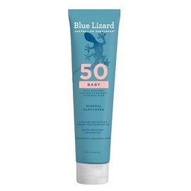 Blue Lizard BABY - Protector solar mineral con óxido de zinc, SPF 50+, resistente al agua, protección UVA/UVB con tecnología Smart Cap, sin fragancia, tubo de 5 onzas