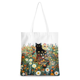 Cute Tote Bag for Women Floral Flowers Cat Gifts Reusable Grocery Bags Aesthetic Beach Bag Shopping Bag for Work Travelling Gym Picnic Christmas Birthday Cat Lover Gifts for Women Bestie Dayghter