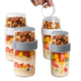 Reusable Parfait Cups with Lids & Spoon – 2-Layer Leakproof Overnight Oats Containers, BPA-Free PP, Dishwasher Safe – Portable Cereal On The Go Cup for Yogurt, Fruit,Salad (2S+2M)