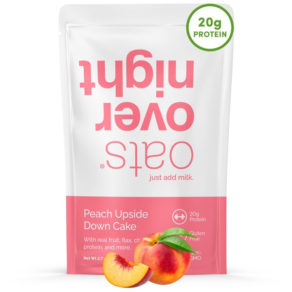 Oats Overnight - Peach Upside Down Cake - 20g Protein, High Fiber Breakfast Shake - Gluten Free, Non GMO Oatmeal (2.7 oz per meal) (24 Pack)
