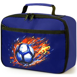ZLIUCCR Kids Lunch Box for Boys Girls Insulated Lunch Bag Reusable Cooler Lunch Box for Toddler Child School Daycare Picnic (Soccer Ball Navy-blue)