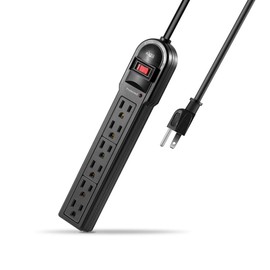 KMC KMC 6-Outlet Surge Protector Power Strip 2-Pack, 900 Joules, 4-Foot Extension Cord, Overload Protection, Black