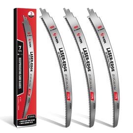 KATA Reciprocating Saw Blades for Pruning - 3-Pack 15 Inch Arc Edge Wood Cutting Curved Blades - SK5 Japanese Teeth 7TPI Saw Blade Set - Flush Cut Tree Trimming Tools for Thick Branch, Shrubs, PVC