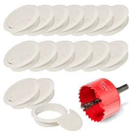 16 Cable Grommet Desk Cable Grommet White + Hole Saw 60 mm, Table Cable Feed-Through Desk, Cable Feed-Through