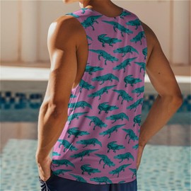Pink Crocodile Mens Beach Tank Tops Novelty Graphic Quick Dry Sleeveless Shirt for Beach Workout S-4XL