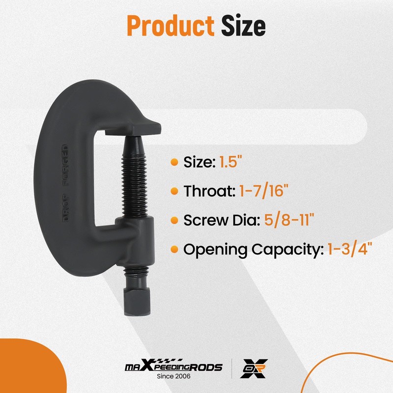 maXpeedingrods C-Clamp, 1-3/4" Opening Capacity, 1-7/16" Throat, O-Series (Model 1-1/2