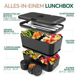 Umami Bento Lunch Box Nestable 1500 ml All-in-One, Bento Box Adults, Meal Prep Container for Men