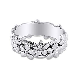 AFFY 14k White Gold Plated 925 Sterling Silver Lovely Daisy Flower Band Ring Jewelry for Her Women Birthday Christmas Ring Size-6.5