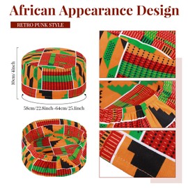 Jiuguva 2 Pcs African Kente Pattern Kufi Hat Kente Kufi Hat Men Hat and Kente African Print Stole Sash for Black African History