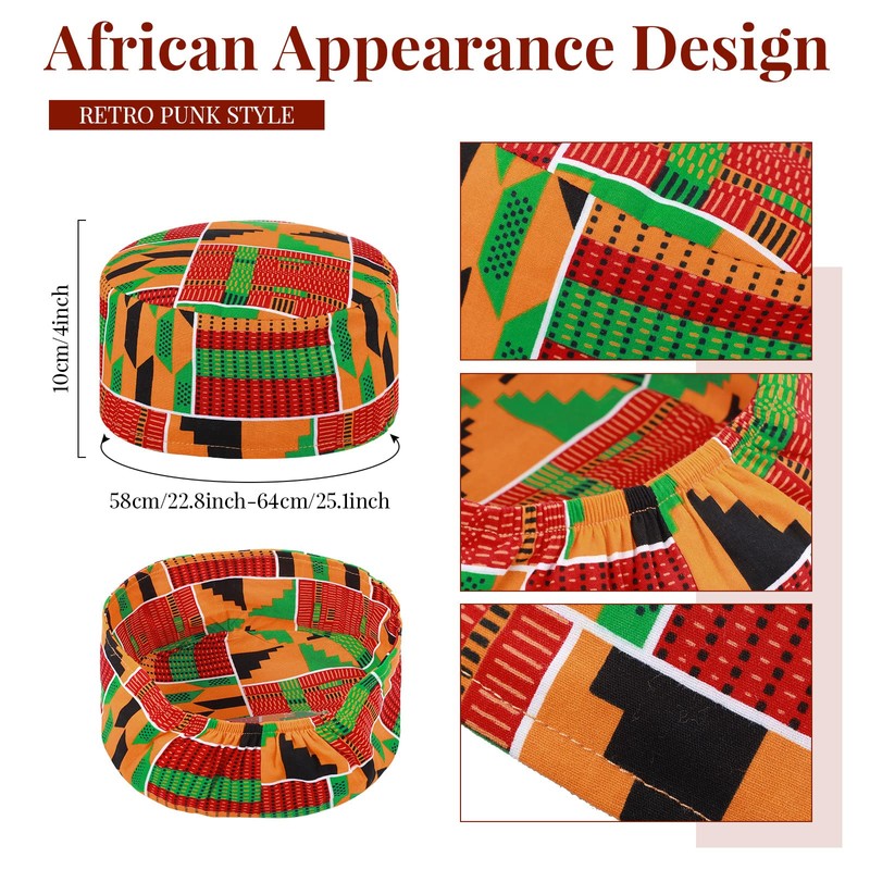 Jiuguva 2 Pcs African Kente Pattern Kufi Hat Kente Kufi