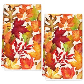 Generic AnyDesign Fall Kitchen Dish Towel 18 x 28 Inch Watercolor Maple Leaf Dishcloth Autumn Decorative Hand Drying Tea Towel for Thanksgiving Kitchen Bathroom, 2Pcs