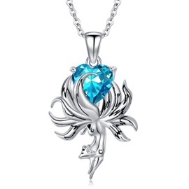 Dorunmo 925 Sterling Silver Fox Pendant Necklace with Aquamarine March Birthstone Jewelry Gift for Women