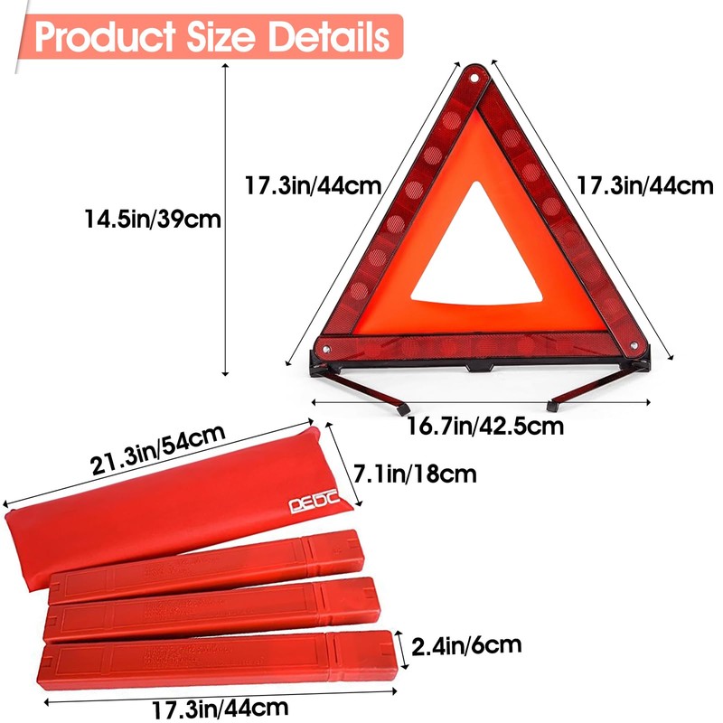 DEDC Car Safety Triangle Warning Kit, Set of 3 Roadside