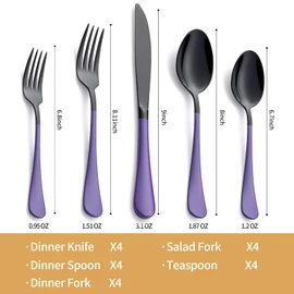 LKTDYMEG 20-Piece Black and Purple Silverware Set 18/0 Stainless Steel Silverware Set Lake Blue Handle Cutlery Set Service for 4 Dinner Knives Forks Spoons Set Flatware Set Finish Dishwasher Safe