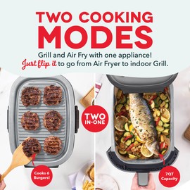 Dash Flip & Fry™ Digital 2-in-1 Grill + Air Fryer with 5 functions, 7 Qt Capacity, Air fryer & Indoor Grill for fries, wings, burgers and more - Forged Iron