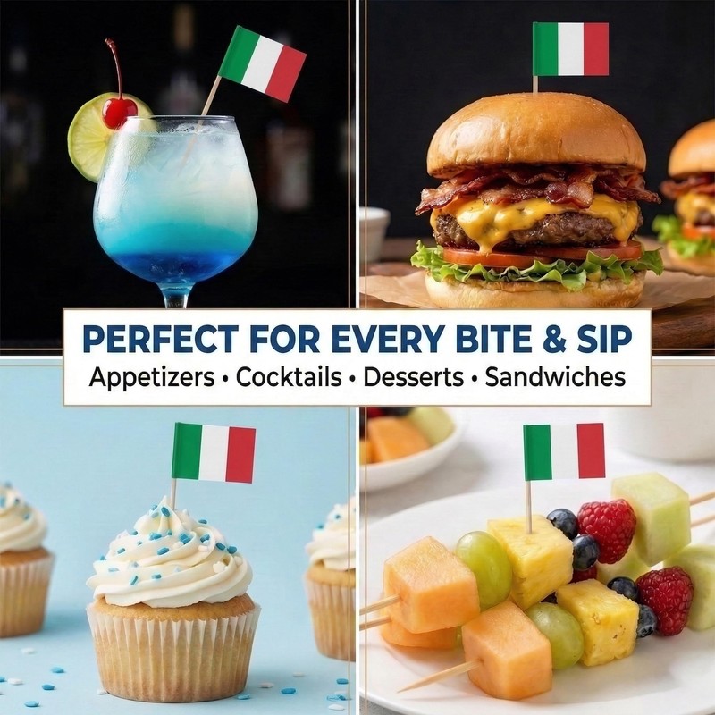120 Pcs Italy Flag Cocktail Picks - 6.5cm (2.5in) Bamboo
