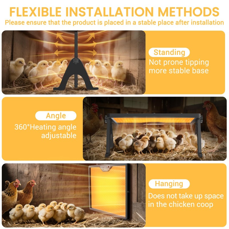 Chicken Coop Heater, 180 W Efficient Dual-Heating Chicken Heater Built-in