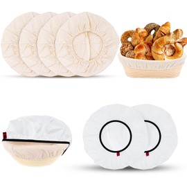 Mispudin 4 + 2 Pieces 25 cm Baker's Linen Cloth Bread Baking & Food Cover Set, Linen Cloth Round Baker's Linen Dough Cloth with 28 cm Fermentation Foil for Bread, Bread Baking Accessories