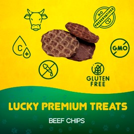 Lucky Premium Treats Beef Chips for Dogs, Natural and Healthy Dog Treats, Crispy Jerky, Nibbles and Snacks, Dog Chips for Small, Medium & Large Dogs, 5 oz Pack