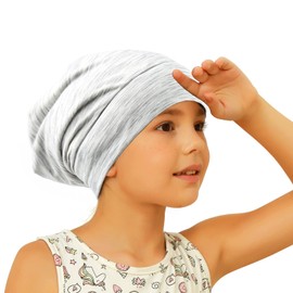 sent hair Kids Satin Lined Bonnet Silk Slouchy Beanie for Natural Hair Adjustable Sleep Bonnet Slap Cap for Kids,Child,Toddler,Teens(4-10 Years Old,Light Gray)