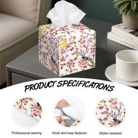 Soporte para caja de pañuelos de flores de cerezo, caja de papel facial para acuarela, dispensador de papel facial de piel, para el hogar, para recámara, cocina, oficina y coche, 5.2 x 5.2 x 5.2
