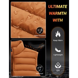 Cotrasen Mens Puffer Vest Packable Lightweight Down Vest Puffy Water-Resistant Winter Warm Sleeveless Jacket Outerwear Light Brown M