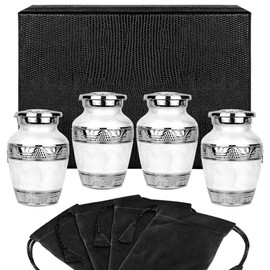 Trupoint Memorials Small Urns for Human Ashes Keepsake, Decorative Mini Cremation Urn for Adult Men & Women, Set of 4, Pearl with Silver Lining