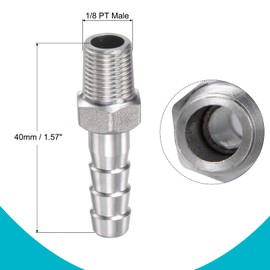 sourcing map Hose Nozzle Hose Connector 8 mm AD x 1/8PT Male Thread 304 Stainless Steel Pipe Connector Hose Adapter Water Connection Extension Pack of 3
