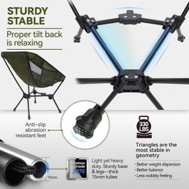 MARCHWAY Lightweight Folding Camping Chair, Portable Foldable Compact for Outdoor Camp, Travel, Beach, Picnic, Festival, Hiking, Backpacking, Supports 330Lbs (Green)