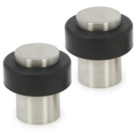 COM-FOUR 2x Doorstop made of satined stainless steel, bottom door stopper with rubber buffer and fixing material, 4 x Ø 3.8 cm (Satinised stainless steel - 02 pieces)