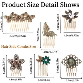 6pcs Vintage gold Hair Side Combs Butterfly Flower Leaf Pearl Rhinestone Tooth Clip French Twist Hair Slide Comb with Teeth Grip for Decorative Crystal Bridal Wedding Party (Antique Gold-2)