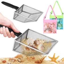 Niuyhe Sand Sifter for The Beach, 2 Pack Shark Tooth Sifter Stainless Steel, Kids Filter Sand Scooper for Picking Up Shells and Rocks
